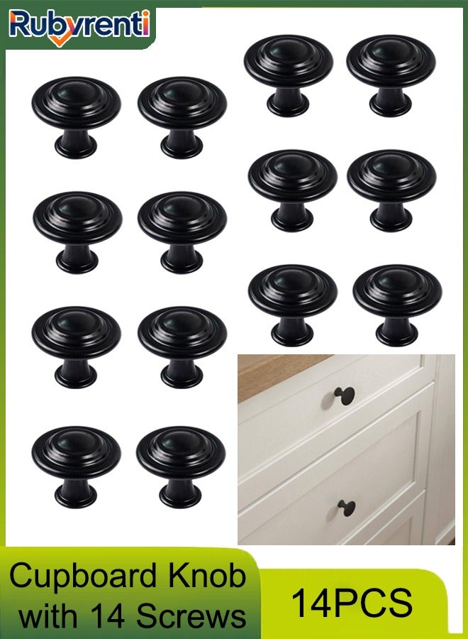 Rubvrenti 14 Pcs Kitchen Cupboard Knobs Handles Cabinet Door Knobs Vintage Matted Round Drawers Cupboard with 14 Screws,for Cabinets, Wardrobe, Office Furniture,Black, 30mm - Image 1